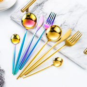 24pcs Gold Dinnerware Set Stainless Steel Tableware Knife Fork Spoon