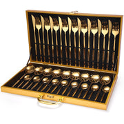 24pcs Gold Dinnerware Set Stainless Steel Tableware Knife Fork Spoon