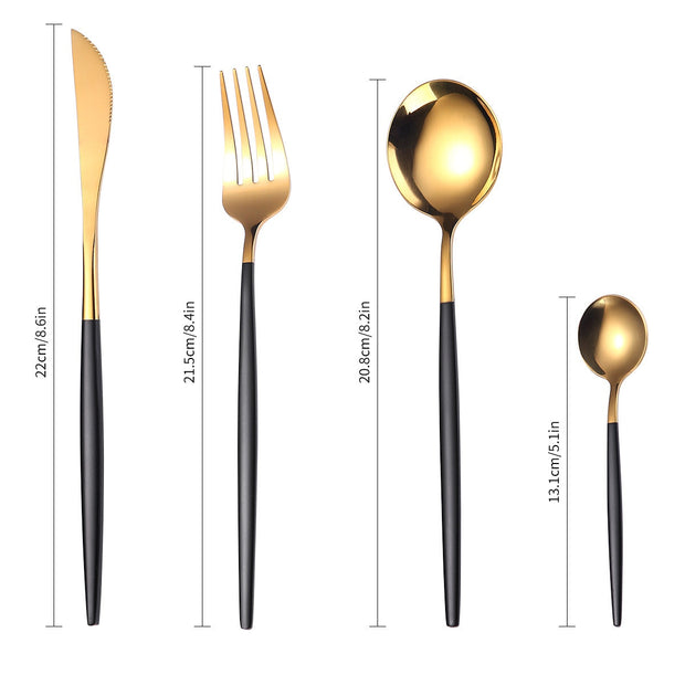 24pcs Gold Dinnerware Set Stainless Steel Tableware Knife Fork Spoon